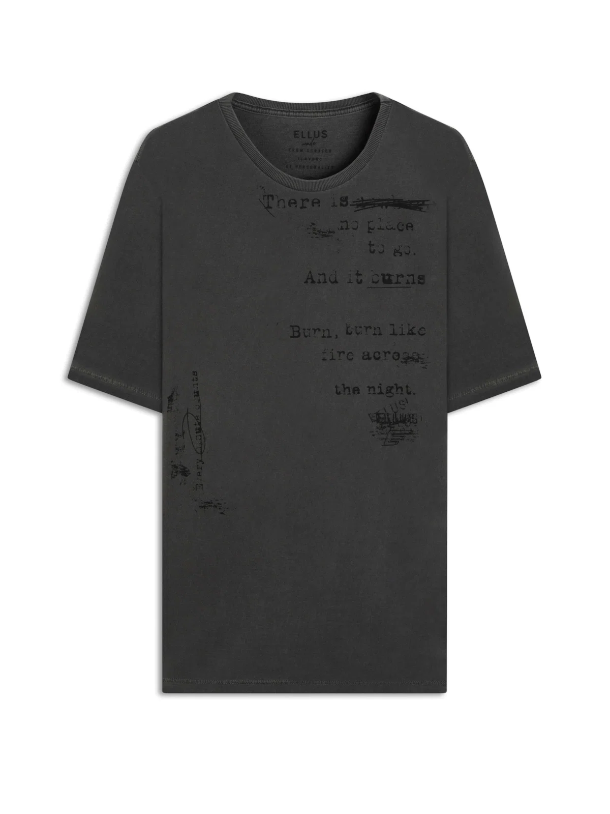 T-Shirt Washed Punk Texts Over Preto
