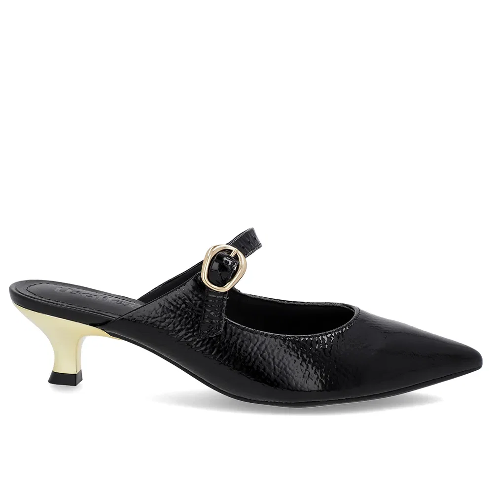 Mule Preta Verniz Salto Kitten Tira — imagem 1