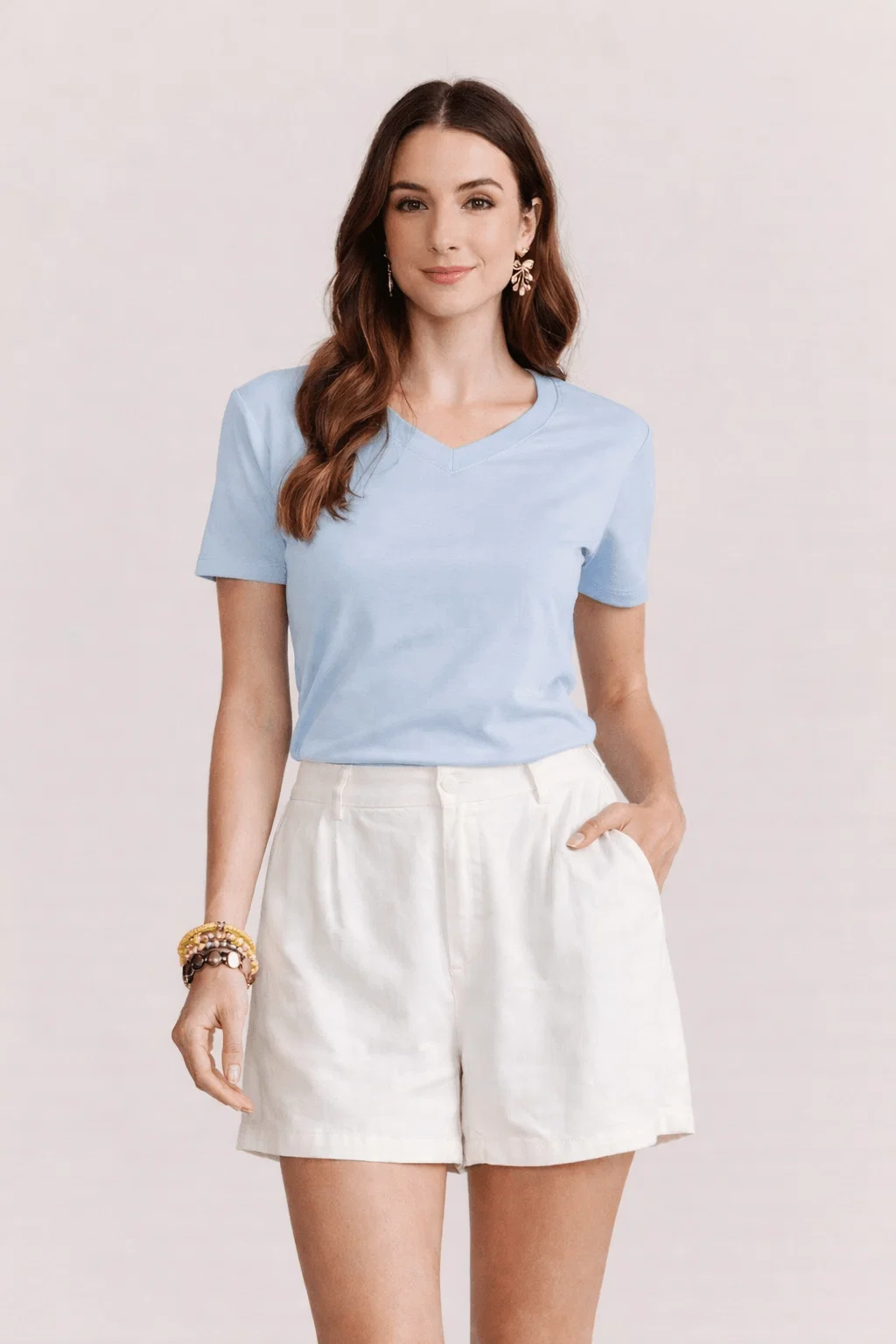 T-Shirt Decote v Malha Premium - Azul