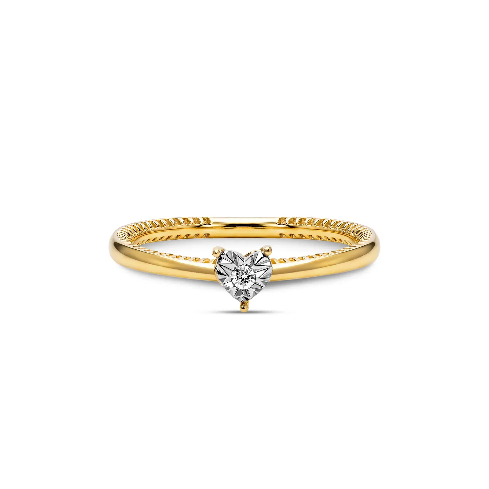 Anel Solitário Illusion Coração em Ouro Amarelo 18k com 0,020ct de Diamante — imagem 1