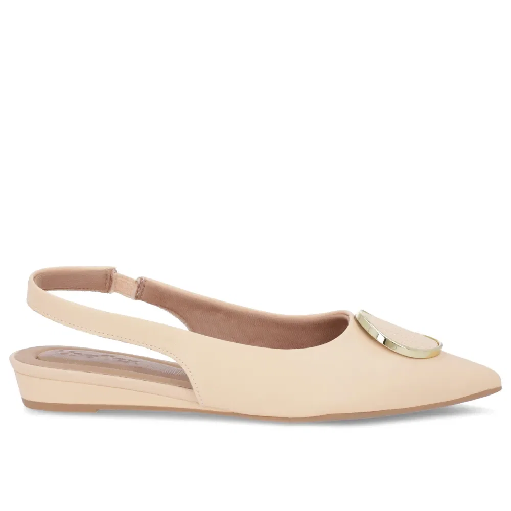 Slingback Laranja Salto Anabela Couro Enfeite