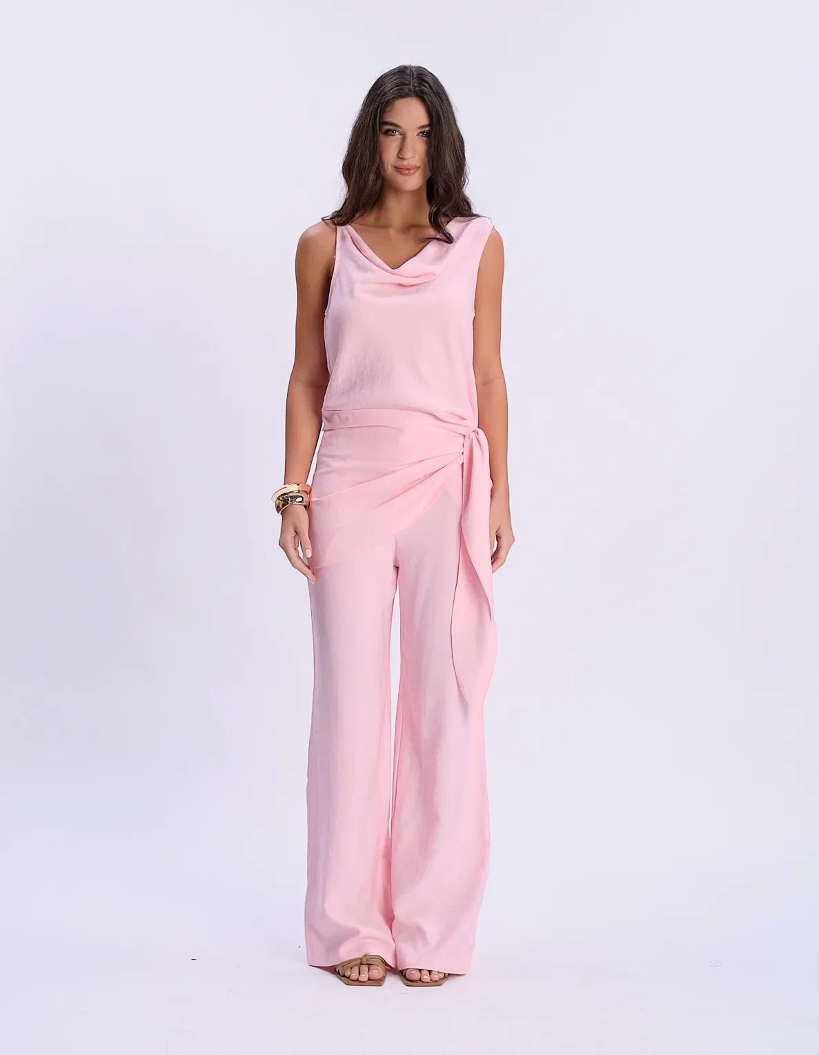 Calça Pantalona Detalhe Lenço Amarração - Rosa — imagem 1