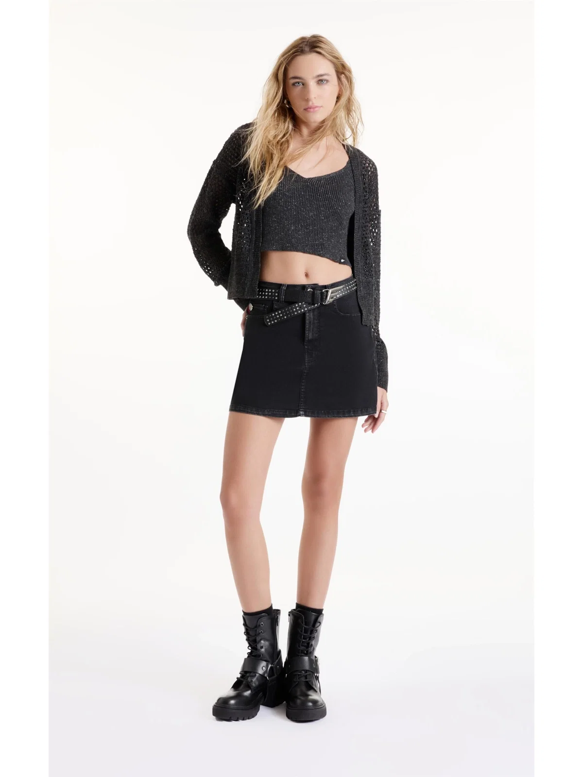 Tricot Flamme Cardigan Fishnet Chumbo Mescla — imagem 1