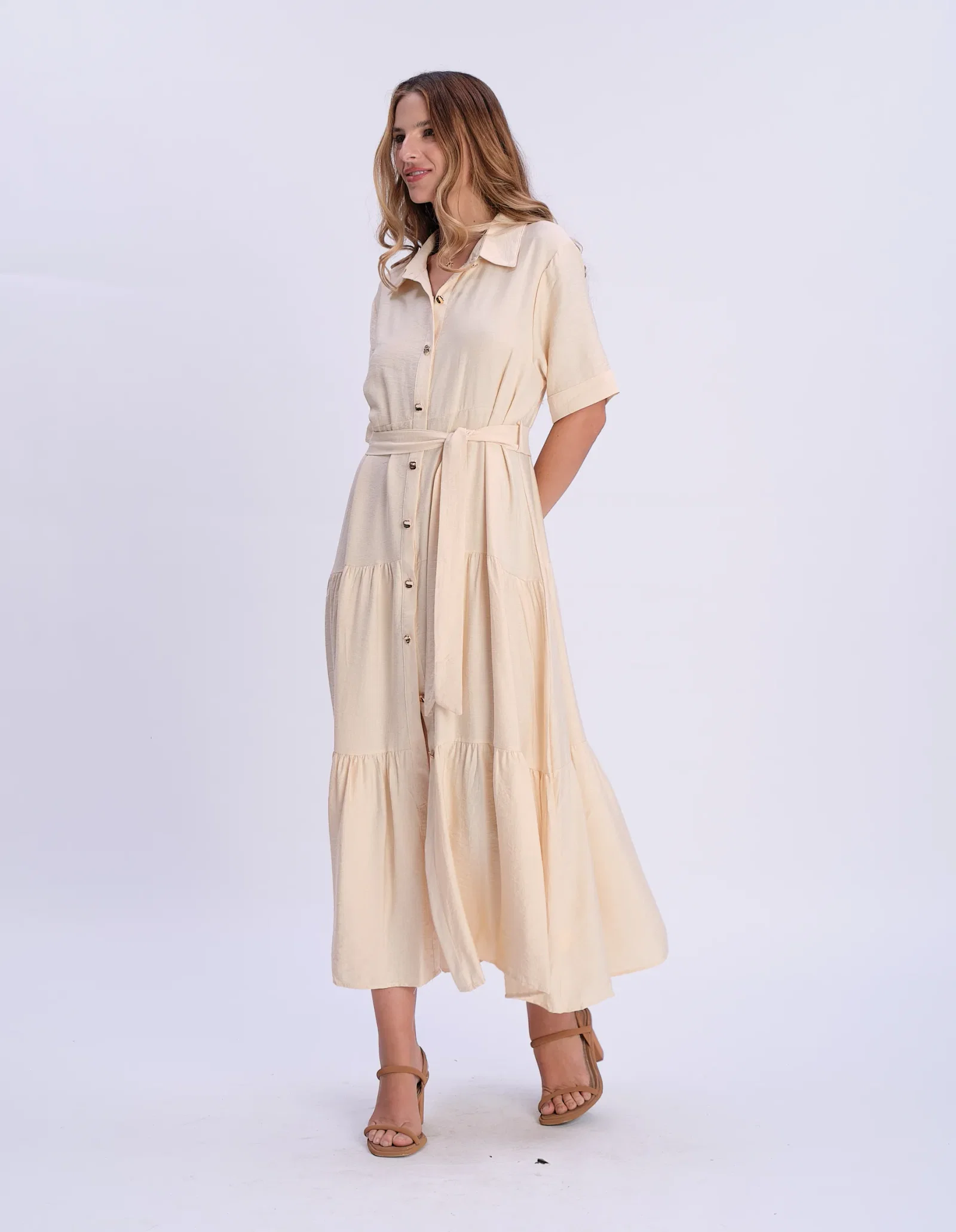 Chemise Marias Botões Faixa Amarração - Amarelo