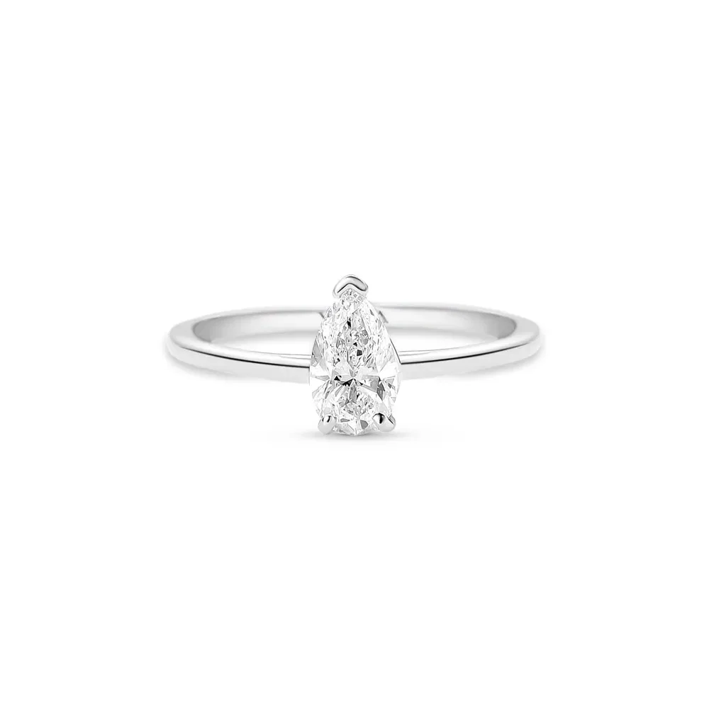 Anel Solitário Gota em Ouro Branco 18k com 0,50ct de Diamante — imagem 1