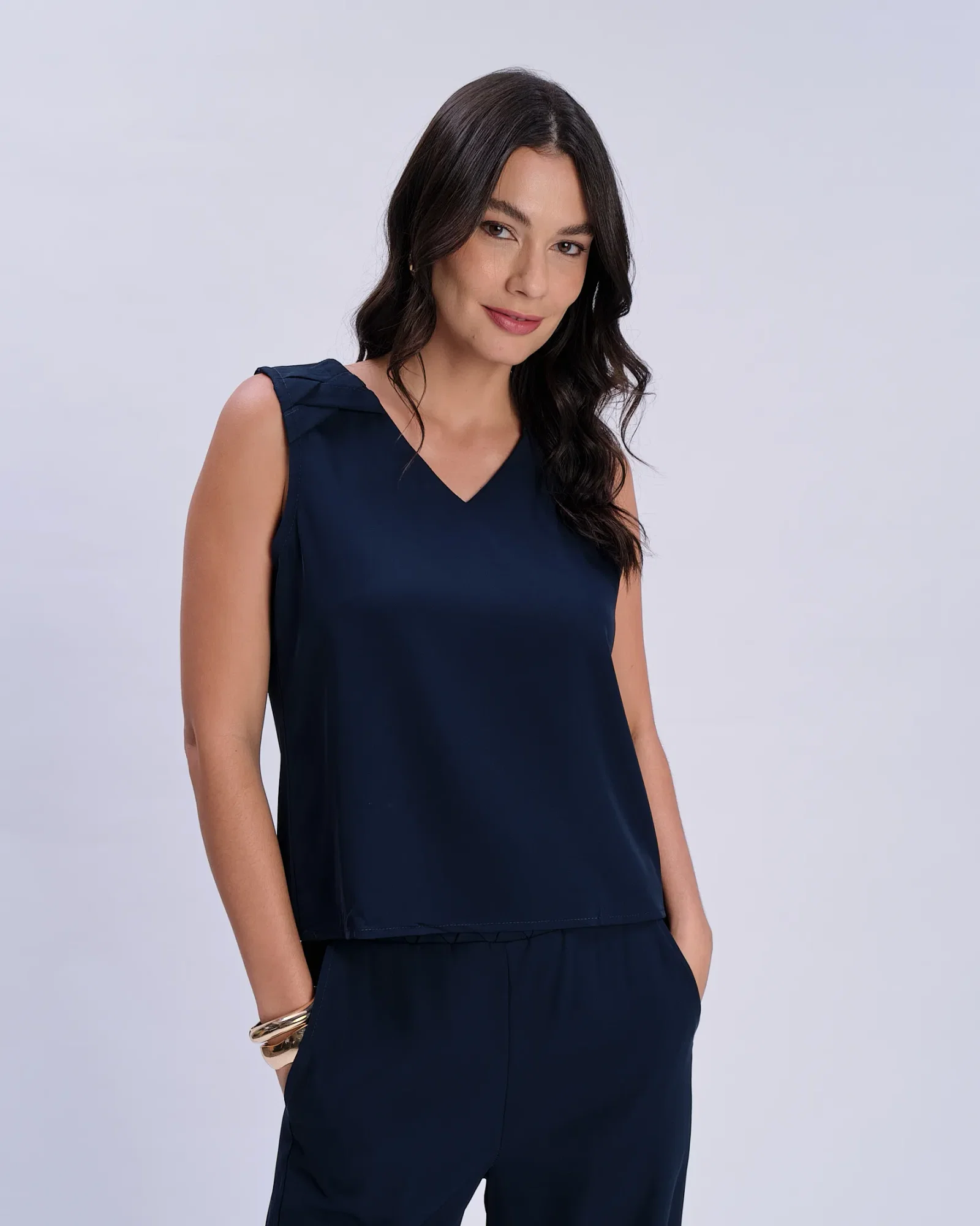 Blusa Sem Manga Detalhe Trançado - Marinho — imagem 1