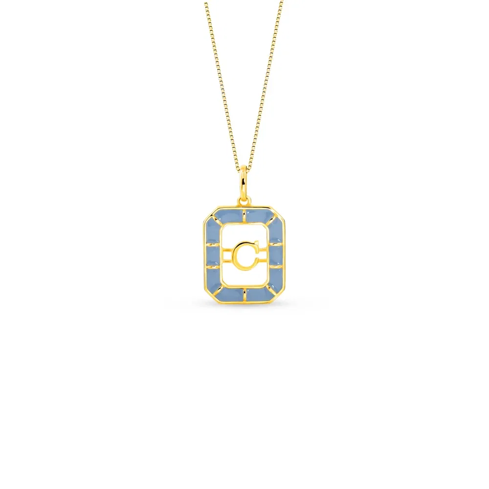 Pingente Alfabeto Letra C em Ouro Amarelo 18k com Esmalte, 14mm