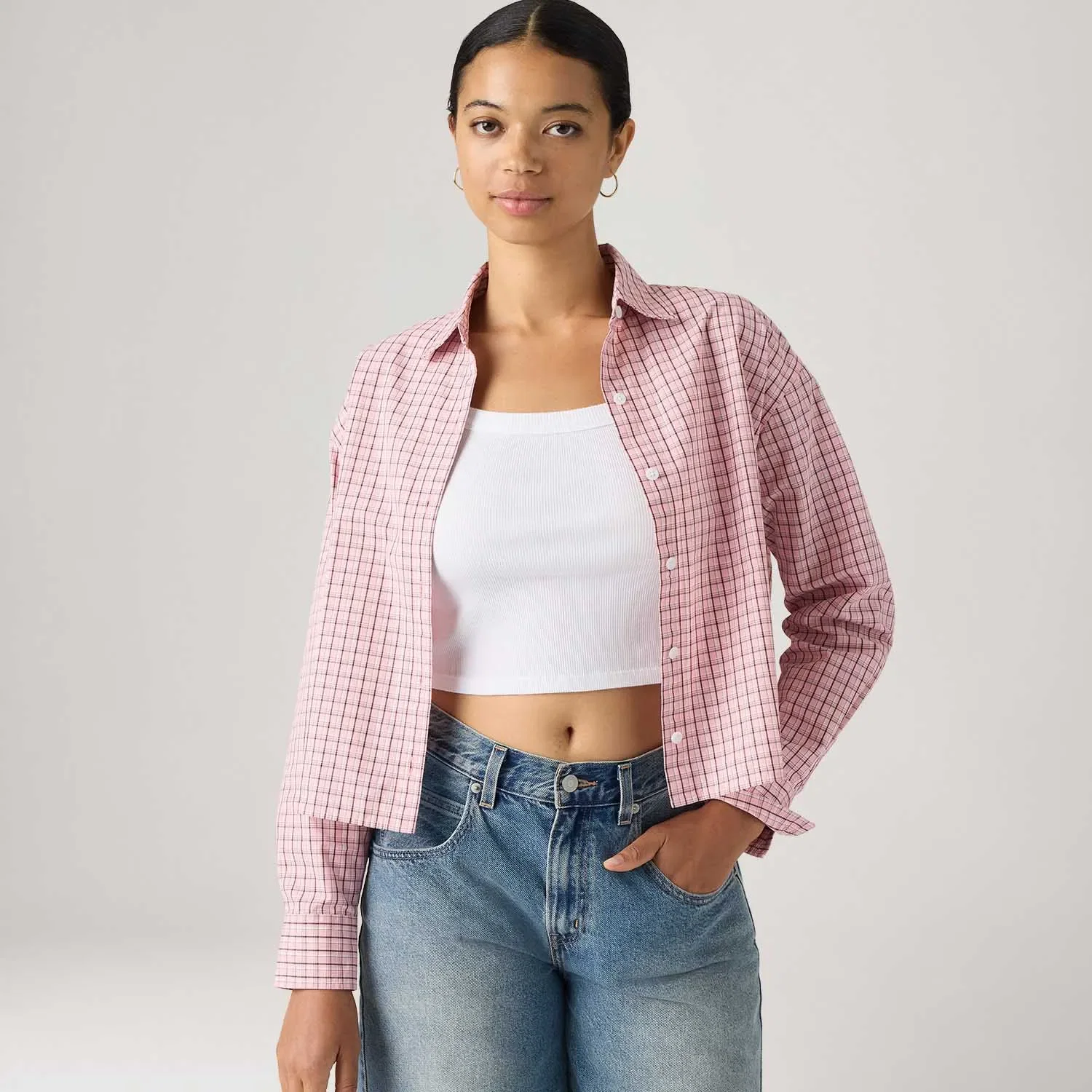 Camisa Levi's® Cropped Harlie Xadrez Rosa Manga Longa — imagem 1