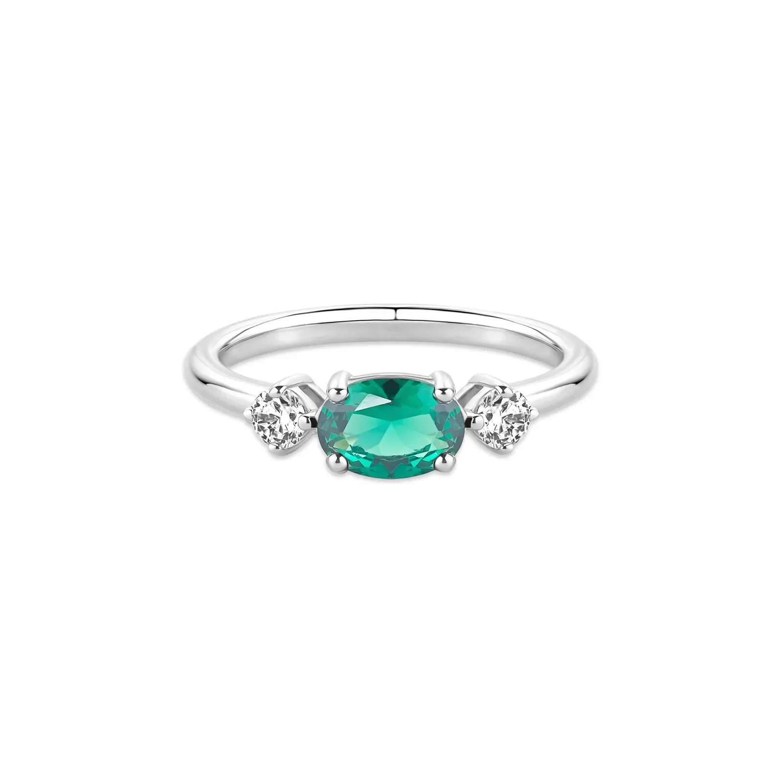 Anel Life Lotus em Prata 925 com Pedras Verdes e Incolores