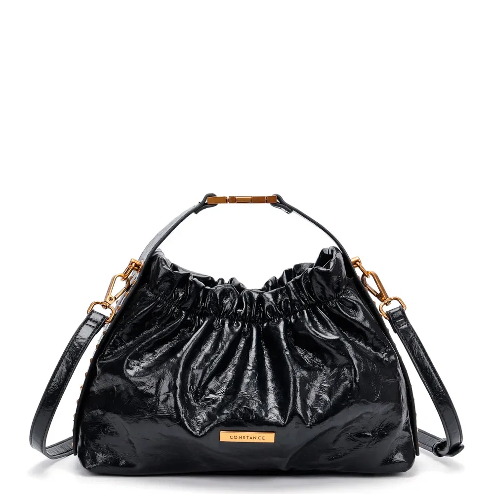 Bolsa Pequena Verniz Amassado Preta