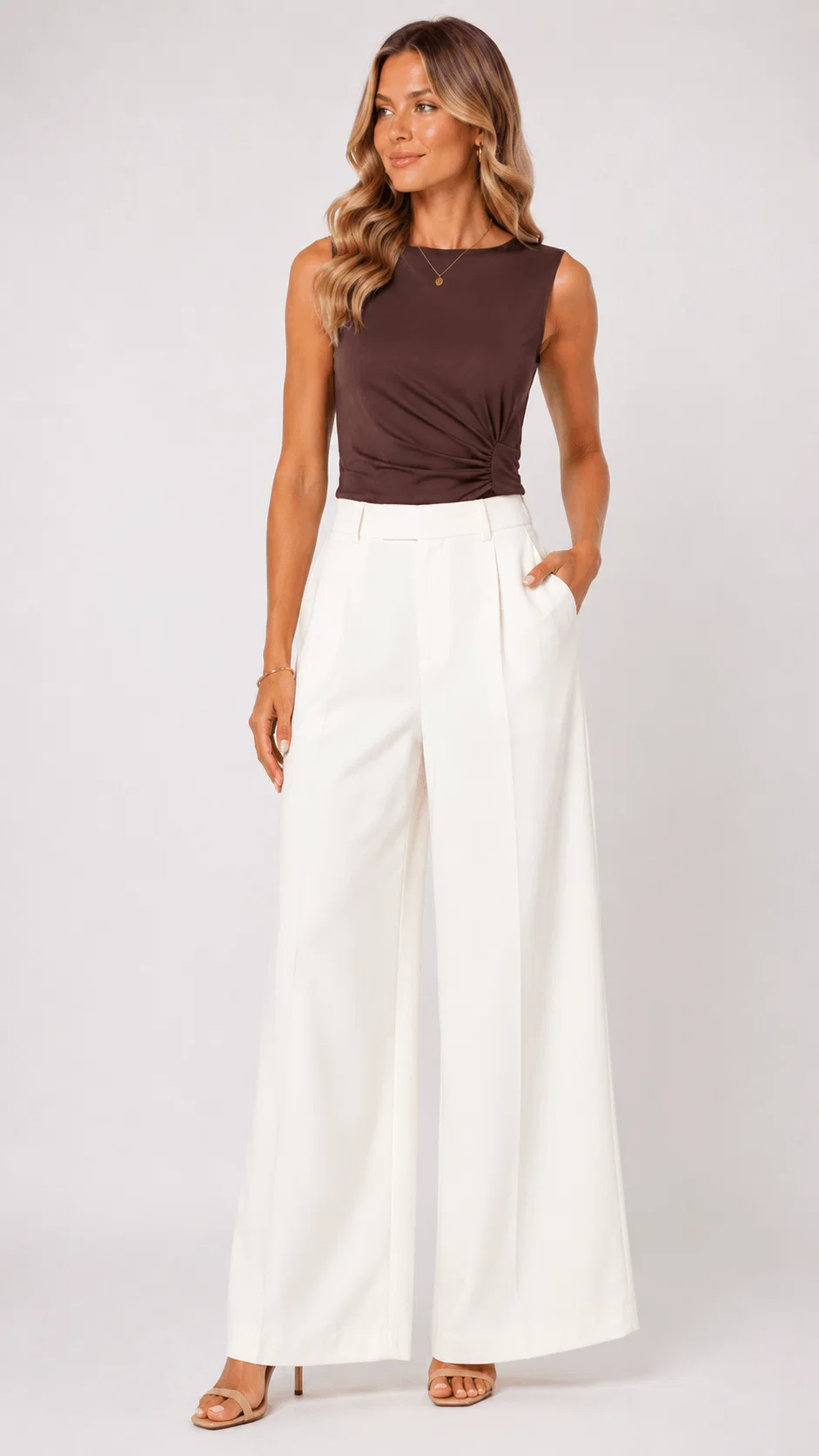 Calça Pantalona Pregas - Off White