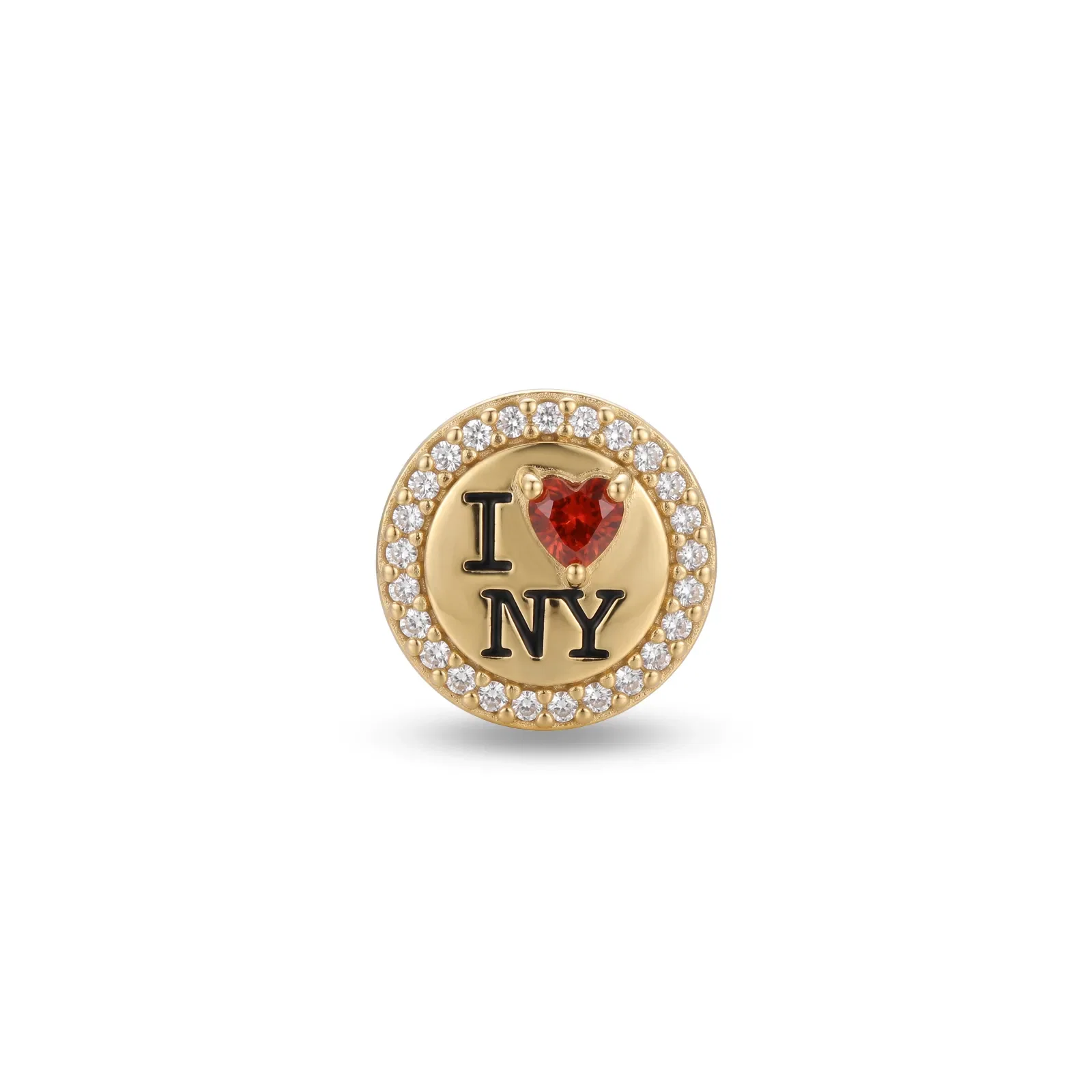 Pingente Life I Love NY em Prata 925 com Banho de Ouro Amarelo 18k e Zircônias Vermelha e Incolor — imagem 1