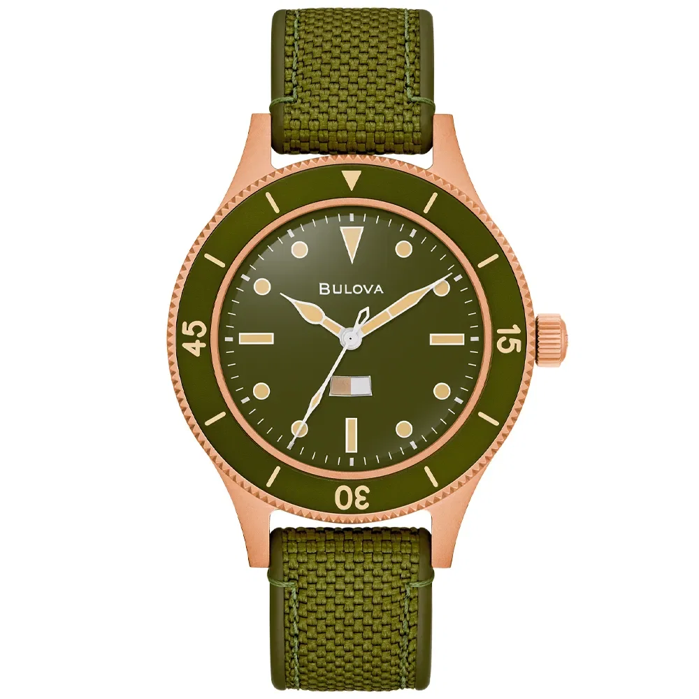 Relógio Bulova Mil Ships Masculino em Silicone Verde 98A324N
