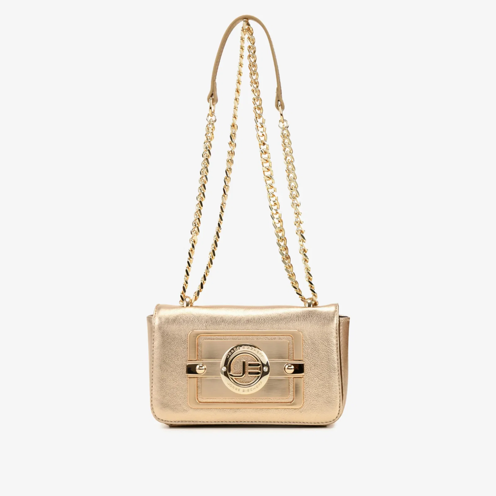 Bolsa Transversal Metal Ouro Champagne Placa JB Couro — imagem 1