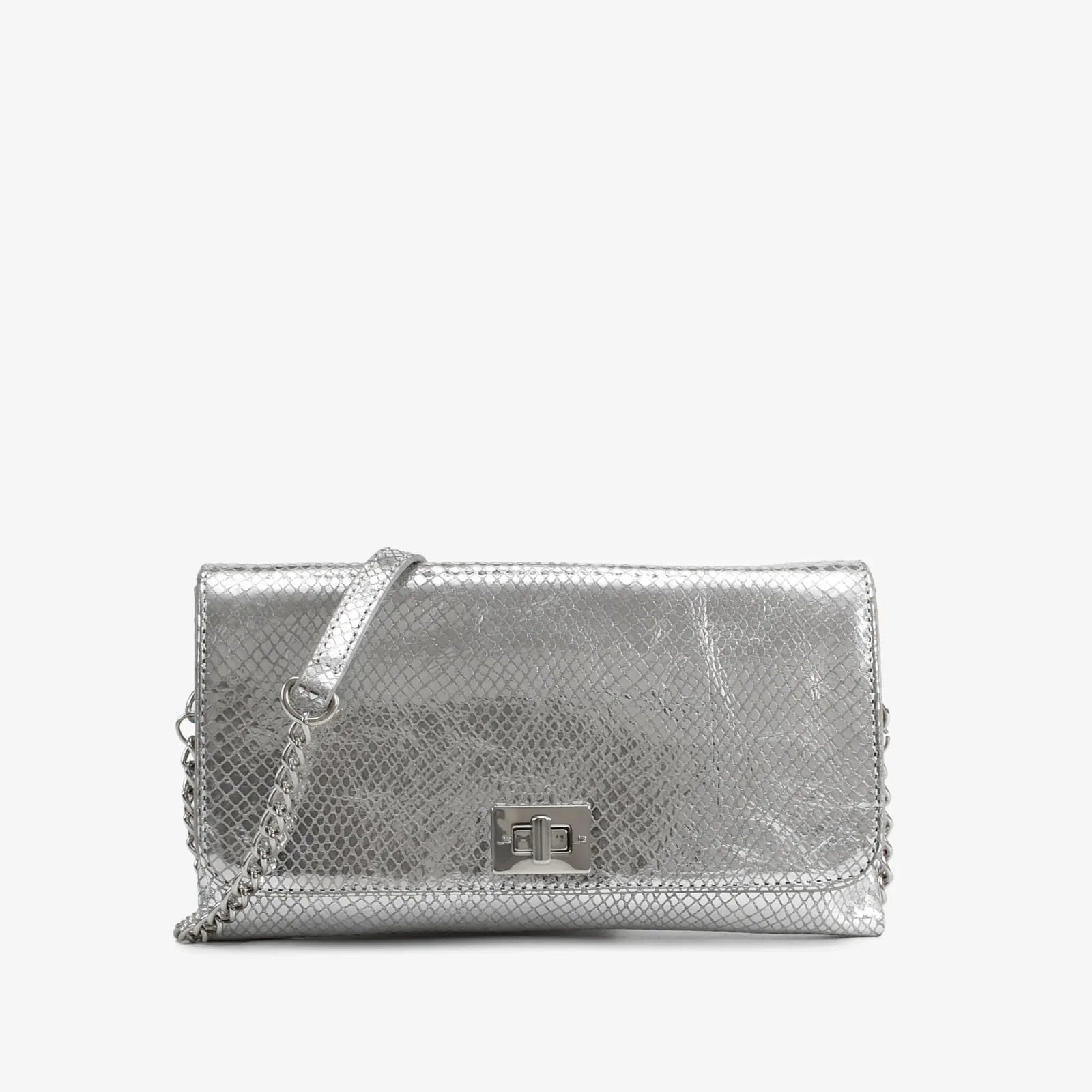 Bolsa Transversal Prata Couro Brilhoso
