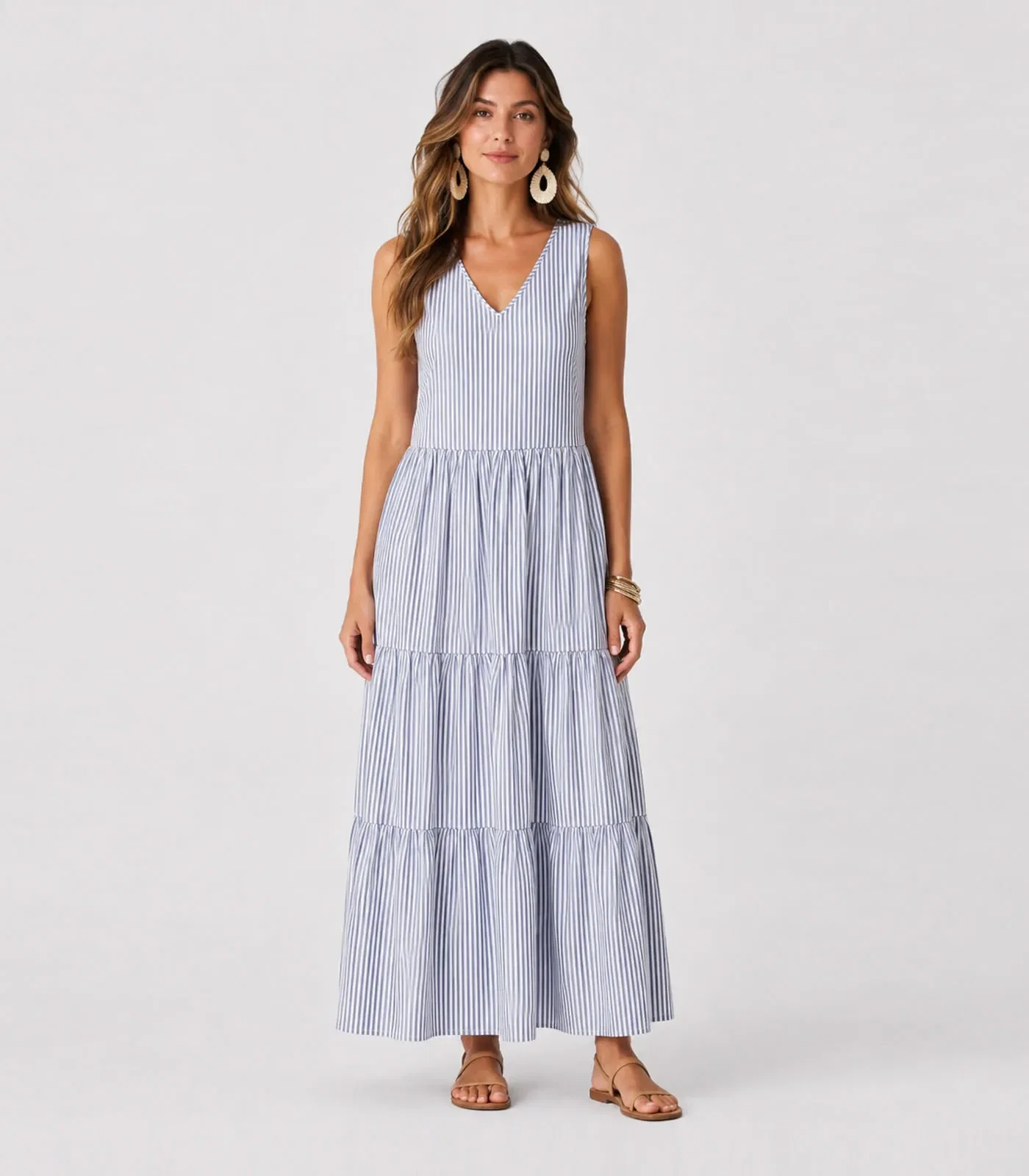 Vestido Midi Feminino Listrado Aishty Azul