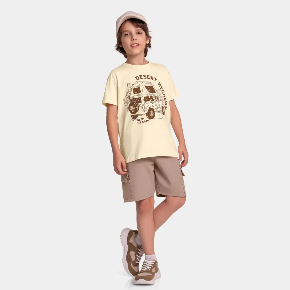 Conjunto camiseta desert e bermuda tecido ecotex flamê com cadarço e bolso — imagem 1