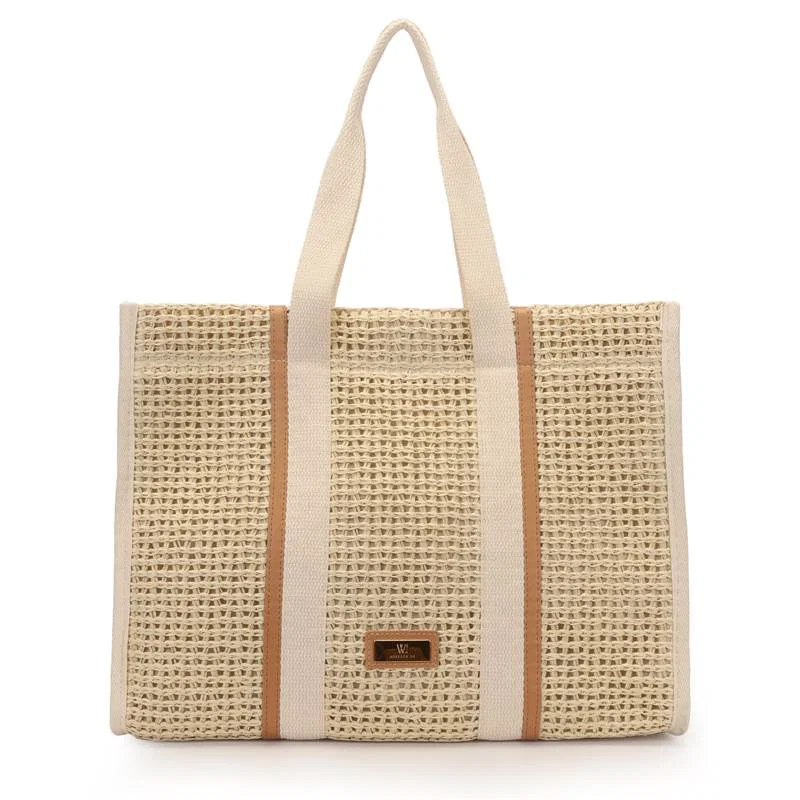 Shopping Bag Grande Palha Detalhe Caramelo