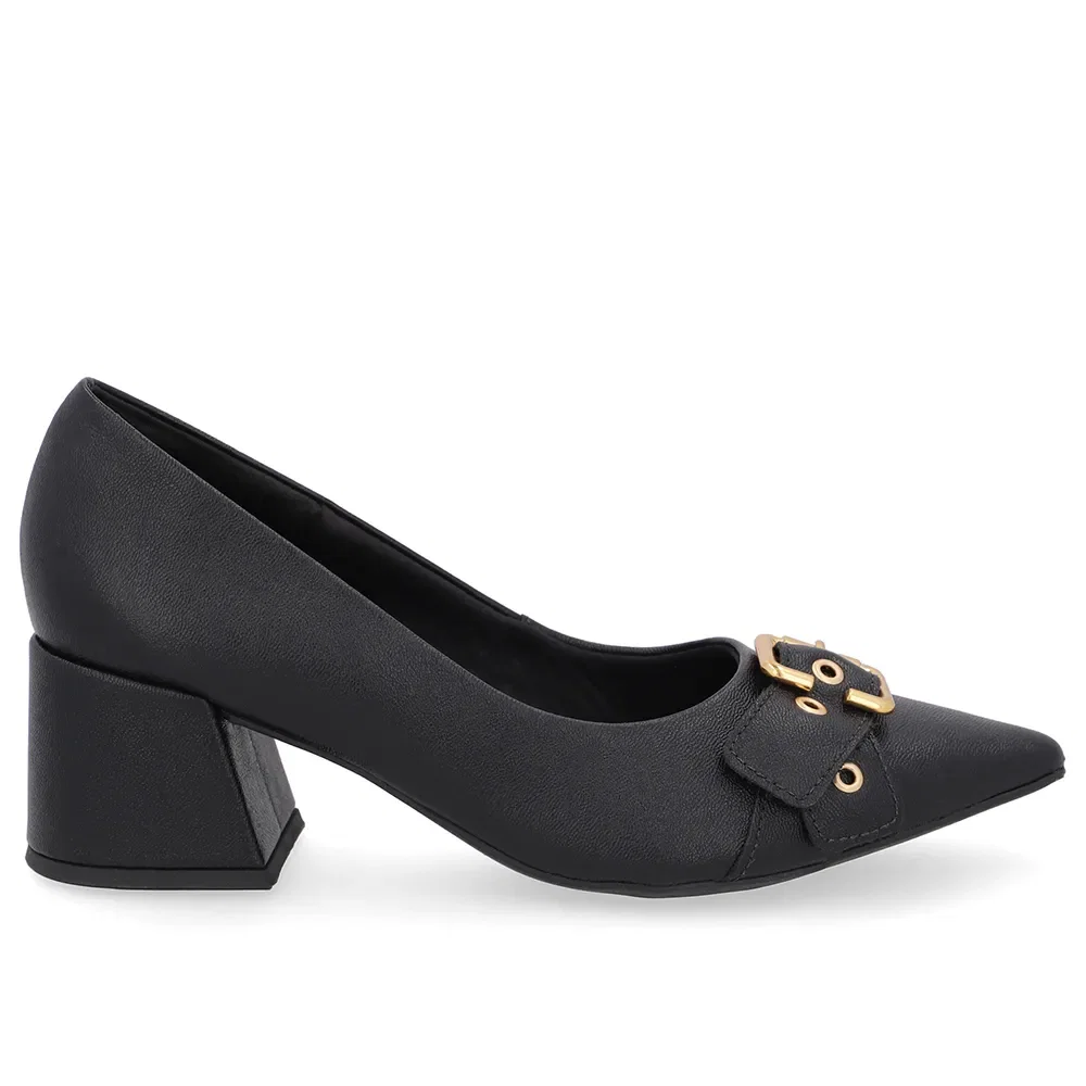 Scarpin Preto Salto Bico Fino Fivela — imagem 1