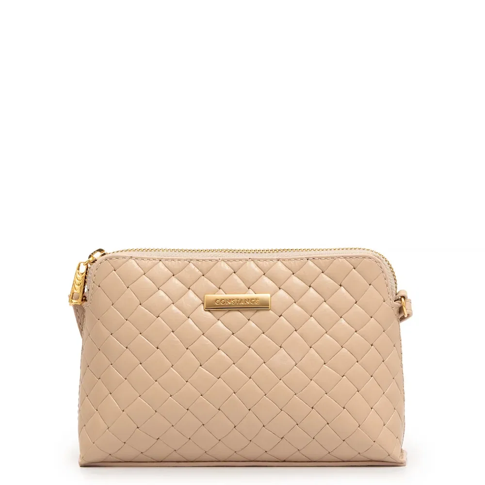 Bolsa Pequena Couro Tramado Bege