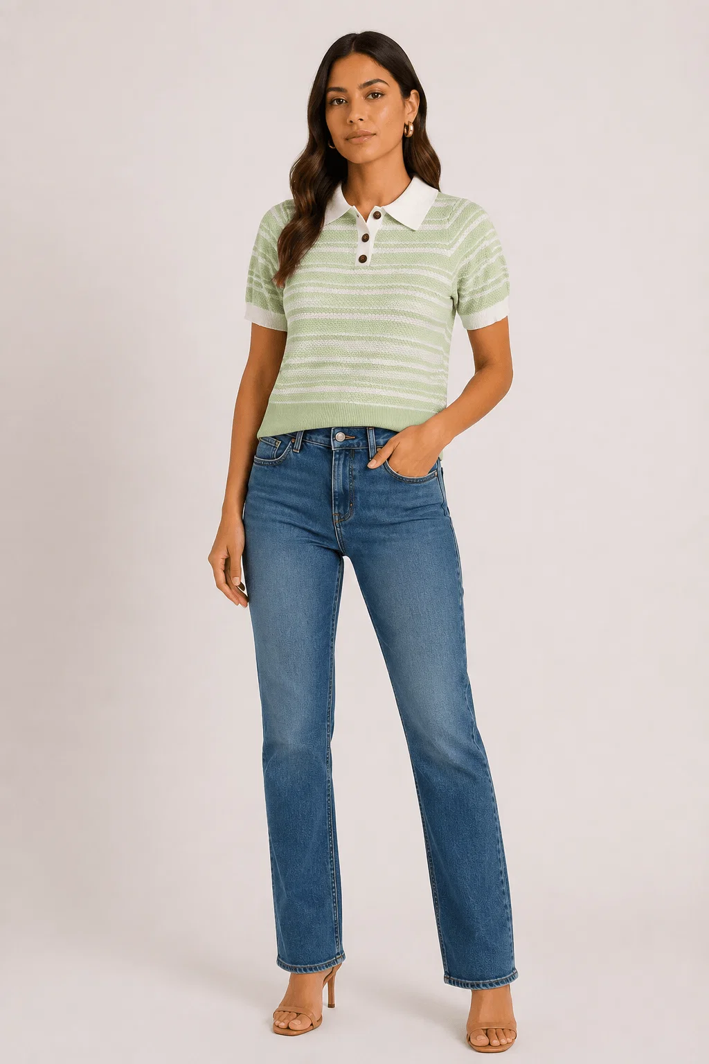 Blusa Tricot Gola Polo e Botões - Verde