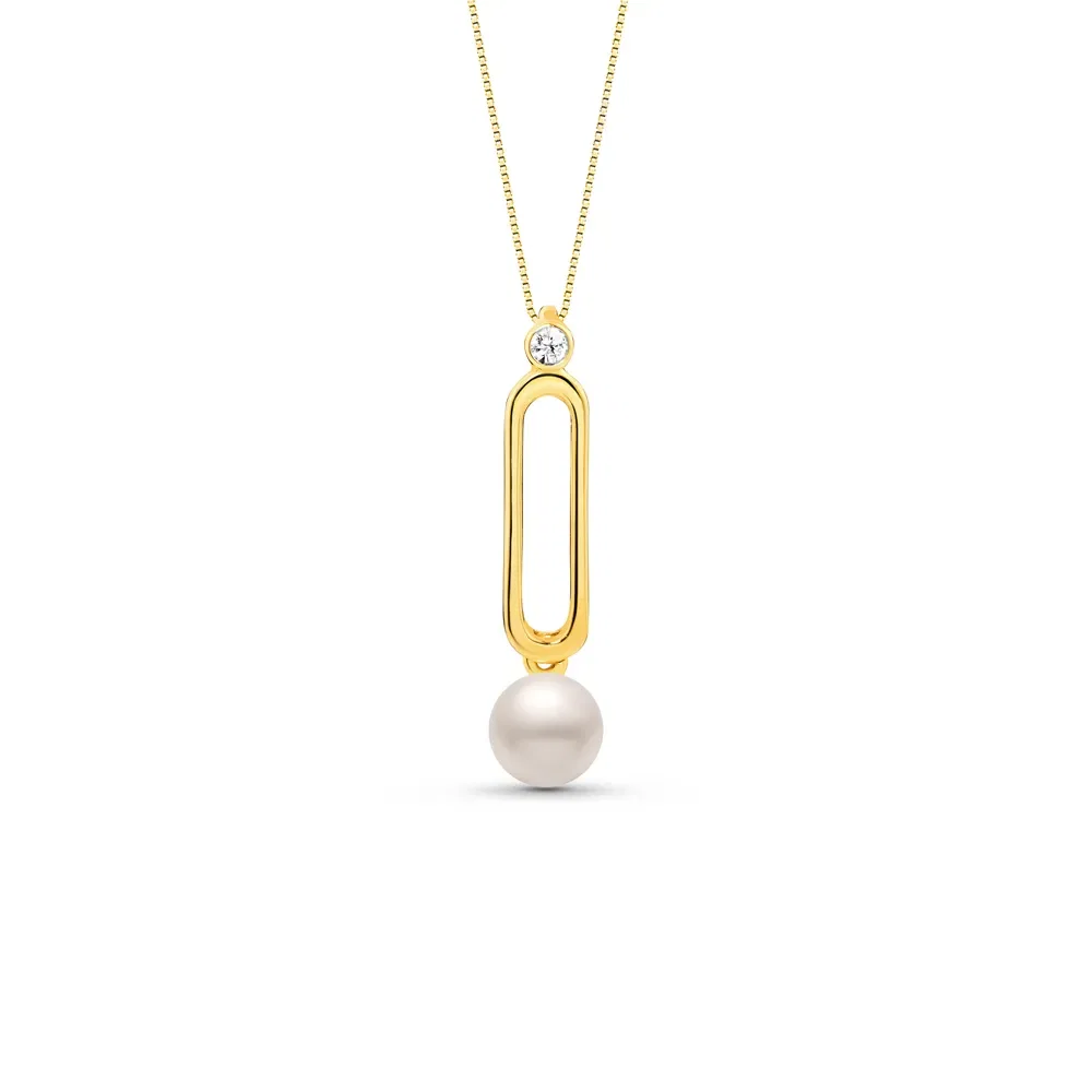 Pingente Luar em Ouro Amarelo 18k com Pérolas e Safiras Incolores, 26mm — imagem 1