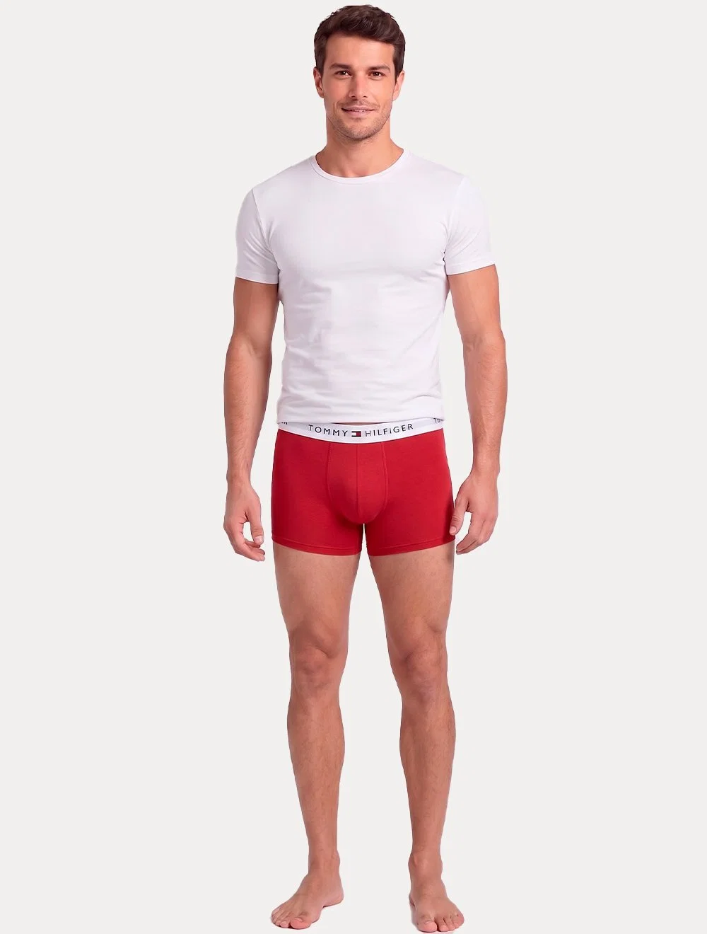 Cueca Tommy Hilfiger Masculina Cotton Stretch Boxer Trunk Vermelha / Marinho Pack 2UN