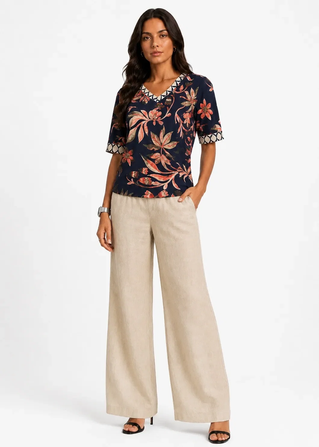 Blusa Estampada Jardim - Azul Marinho