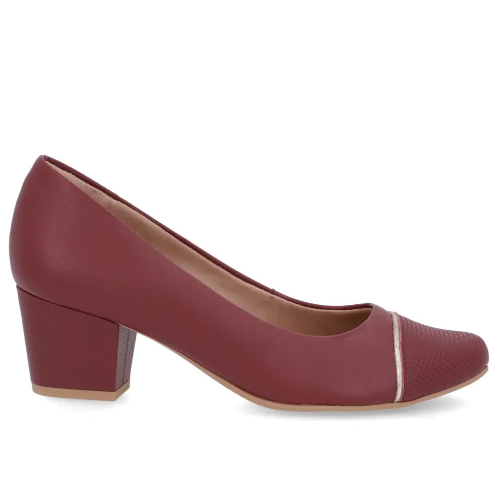 Scarpin Couro Vermelho Salto Bloco Bico Textura — imagem 1