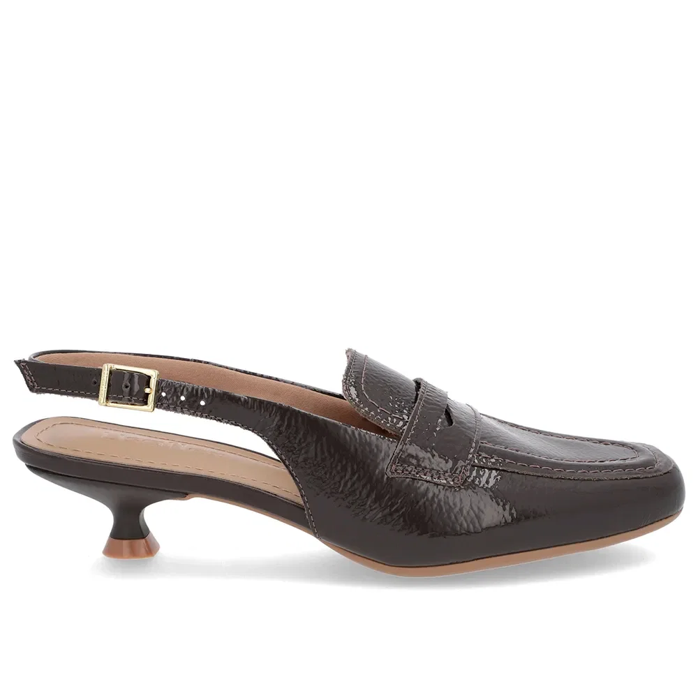 Slingback Marrom Tira Calcanhar Verniz Textura — imagem 1
