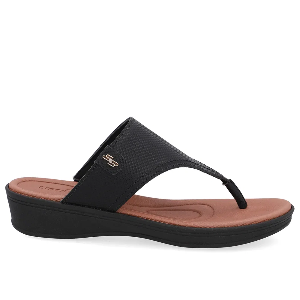Chinelo Salto Baixo Couro Preto — imagem 1