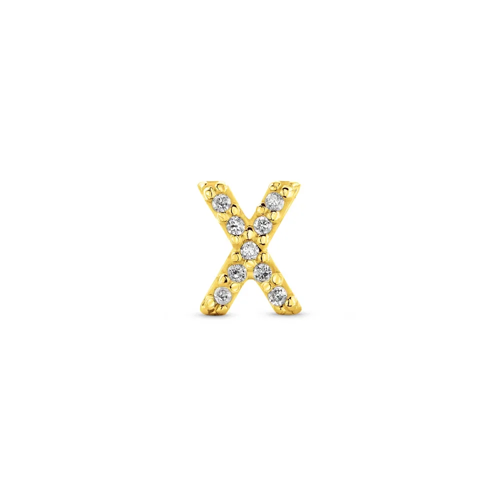 Brinco Único Letra X em Ouro Amarelo 18k com Diamantes — imagem 1