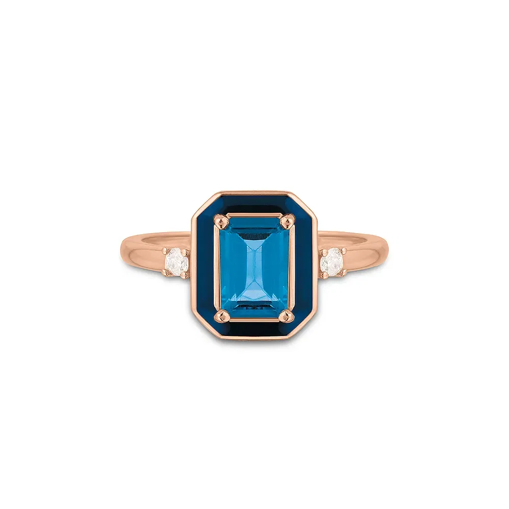 Anel Policroma em Ouro Rosé 18k com Topázio London e Diamantes — imagem 1