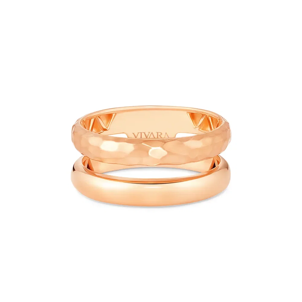 Anel Bombe Duplo Martelado em Ouro Rosé 18k