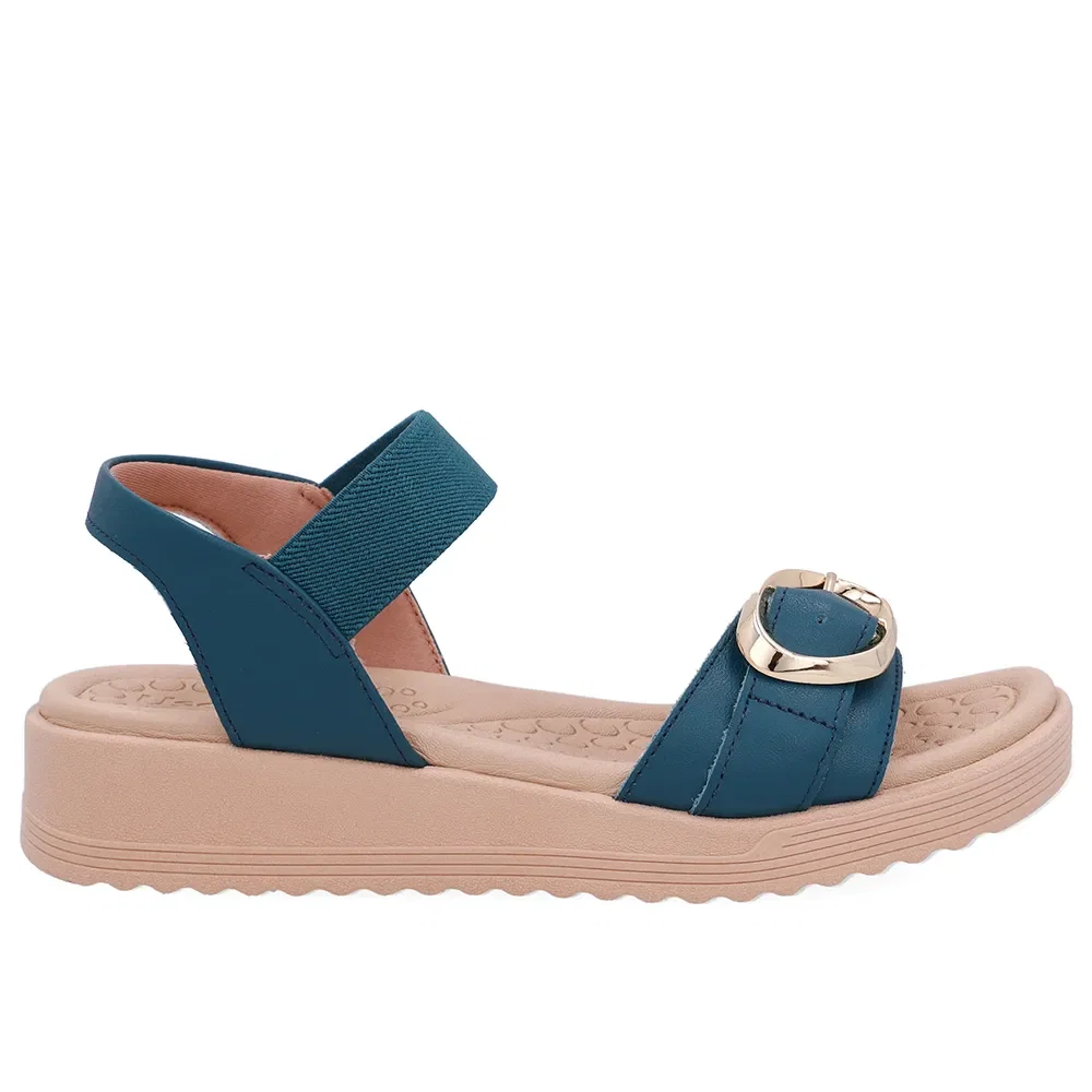 Sandália Salto Anabela Fivela Couro Azul — imagem 1