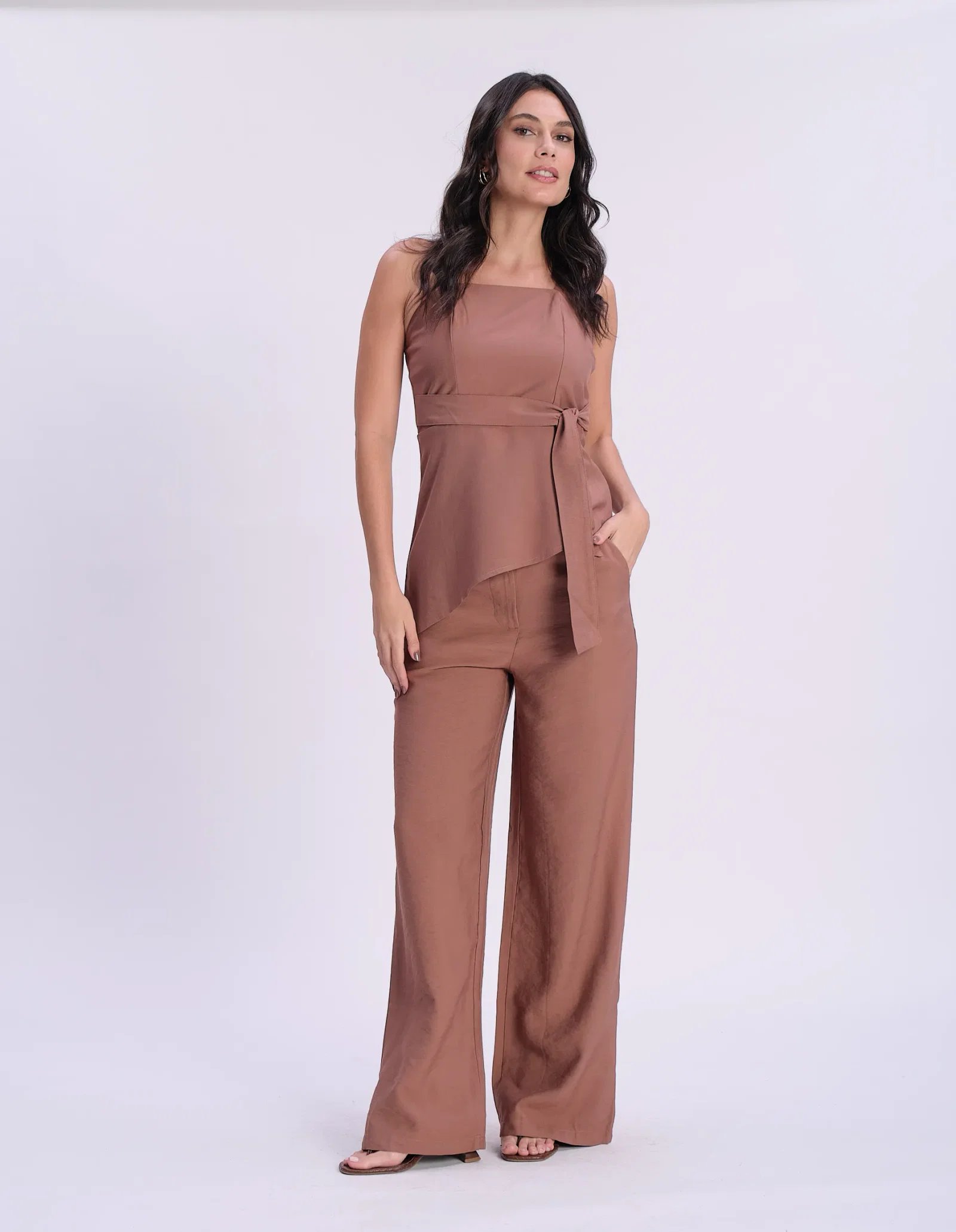 Calça Pantalona Alfaiataria - Marrom Claro — imagem 1