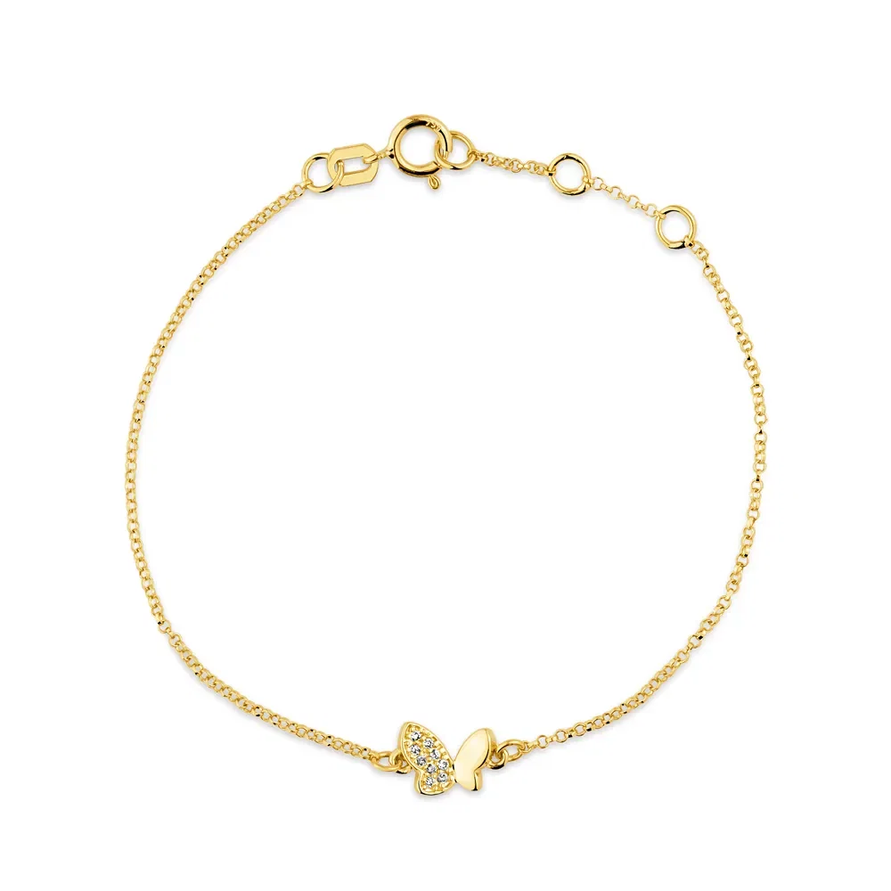 Pulseira Baby Borboleta em Ouro Amarelo 18k com Diamantes