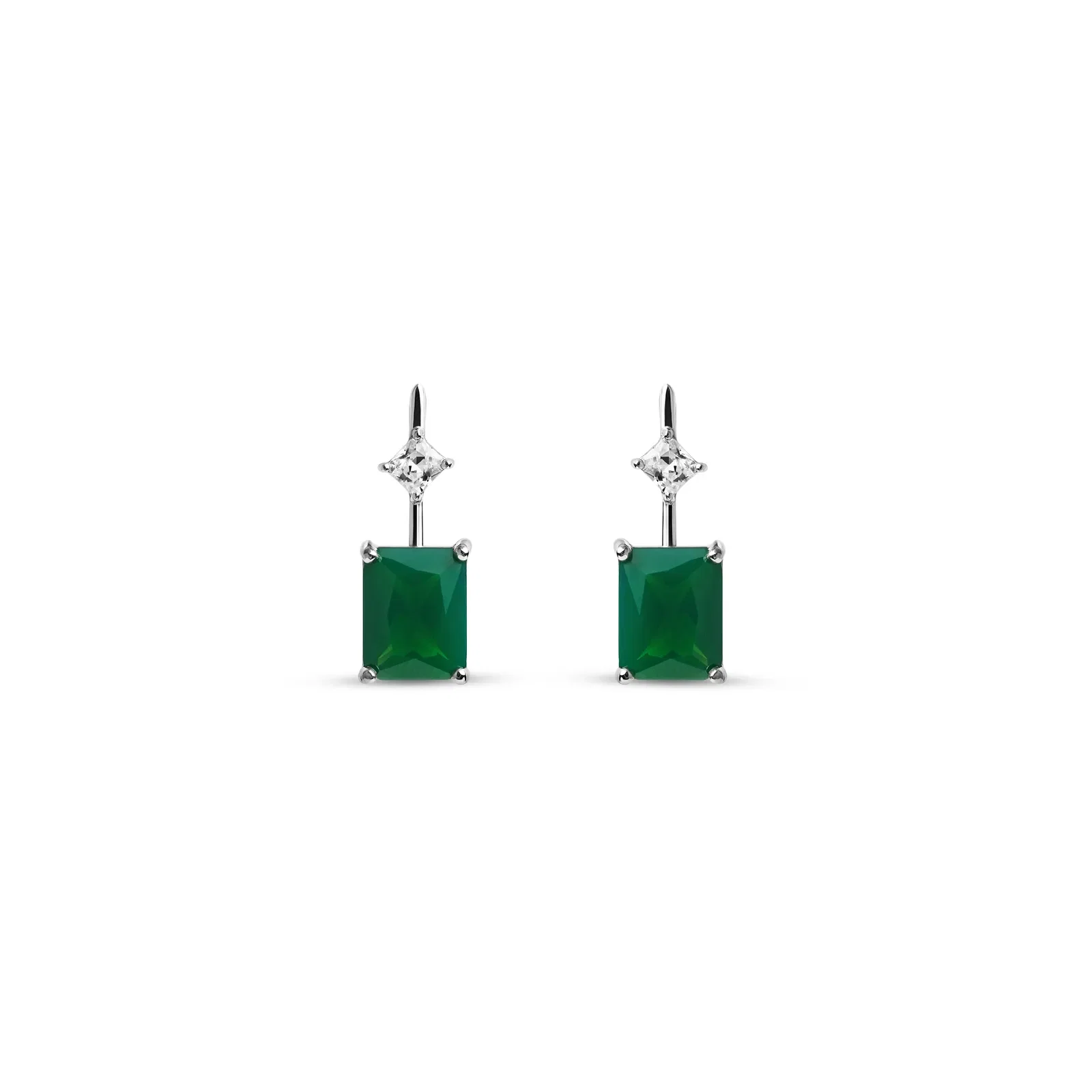 Brinco Life Geo Colors I em Prata 925 com Zircônia Incolor e Verde Escuro — imagem 1