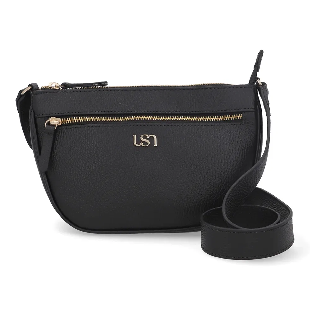 Bolsa Tiracolo Couro Preta Zíper Frontal — imagem 1