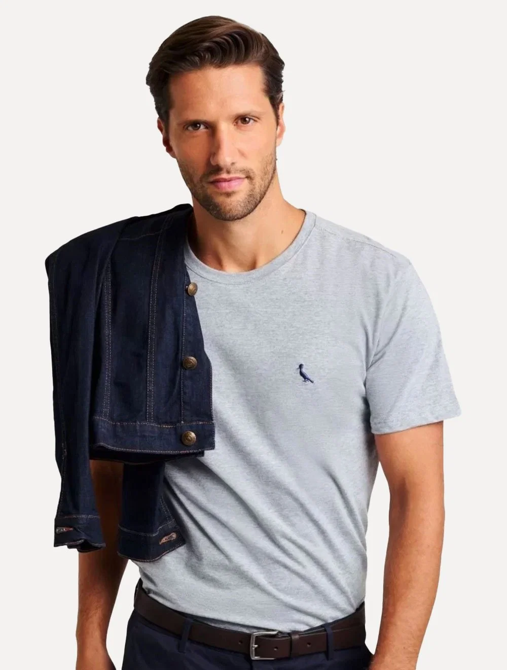 Camiseta Reserva Masculina Regular Paris Neck Logo Cinza Mescla — imagem 1