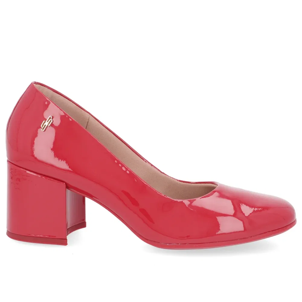 Scarpin Couro Verniz Vermelho Salto Bloco Liso — imagem 1