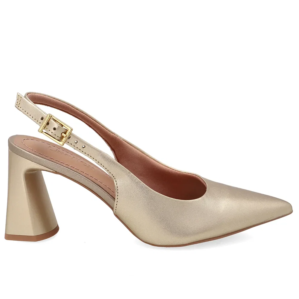 Slingback Em Couro Dourado Bico Fino Clássico — imagem 1