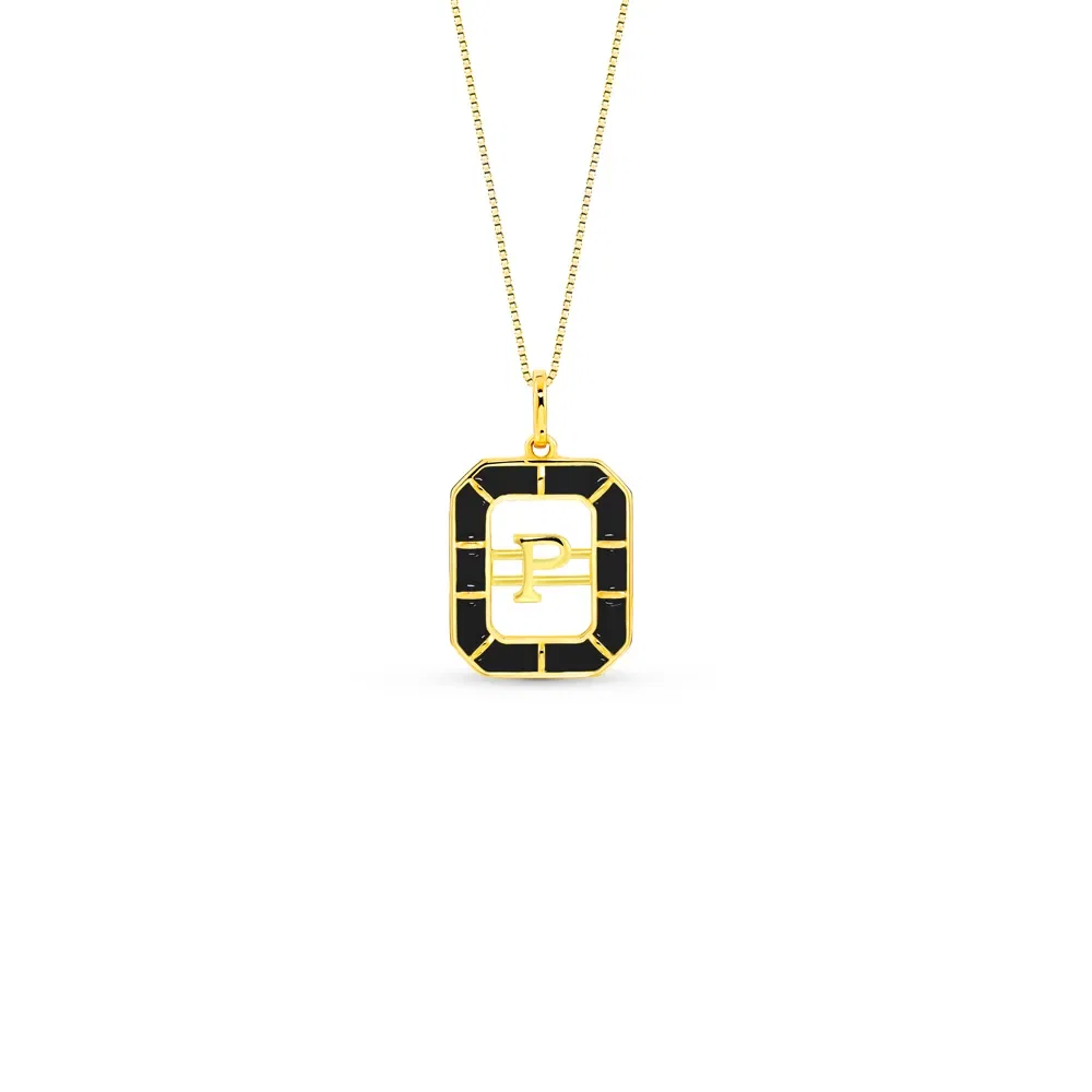 Pingente Alfabeto Letra P em Ouro Amarelo 18k com Esmalte, 14mm