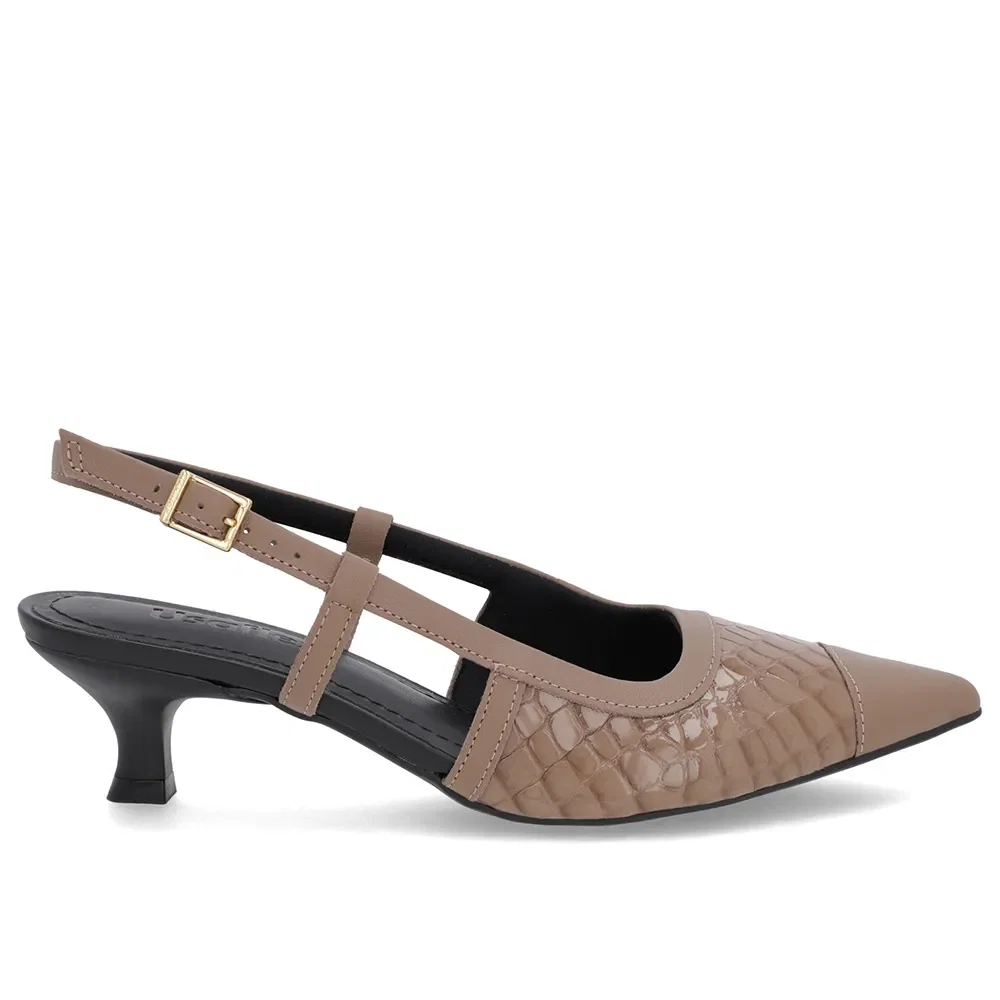 Slingback Marrom Salto Kitten Couro Croco — imagem 1