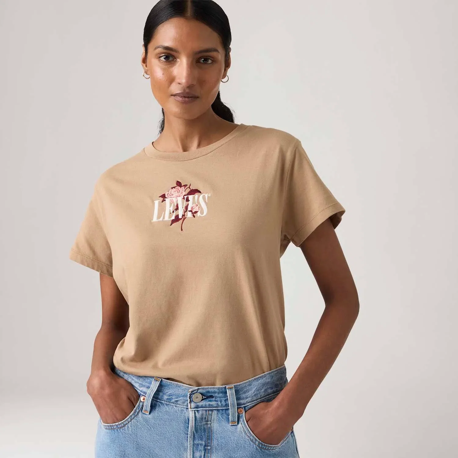 Camiseta Levi's® Graphic Boxy Bege Manga Curta — imagem 1