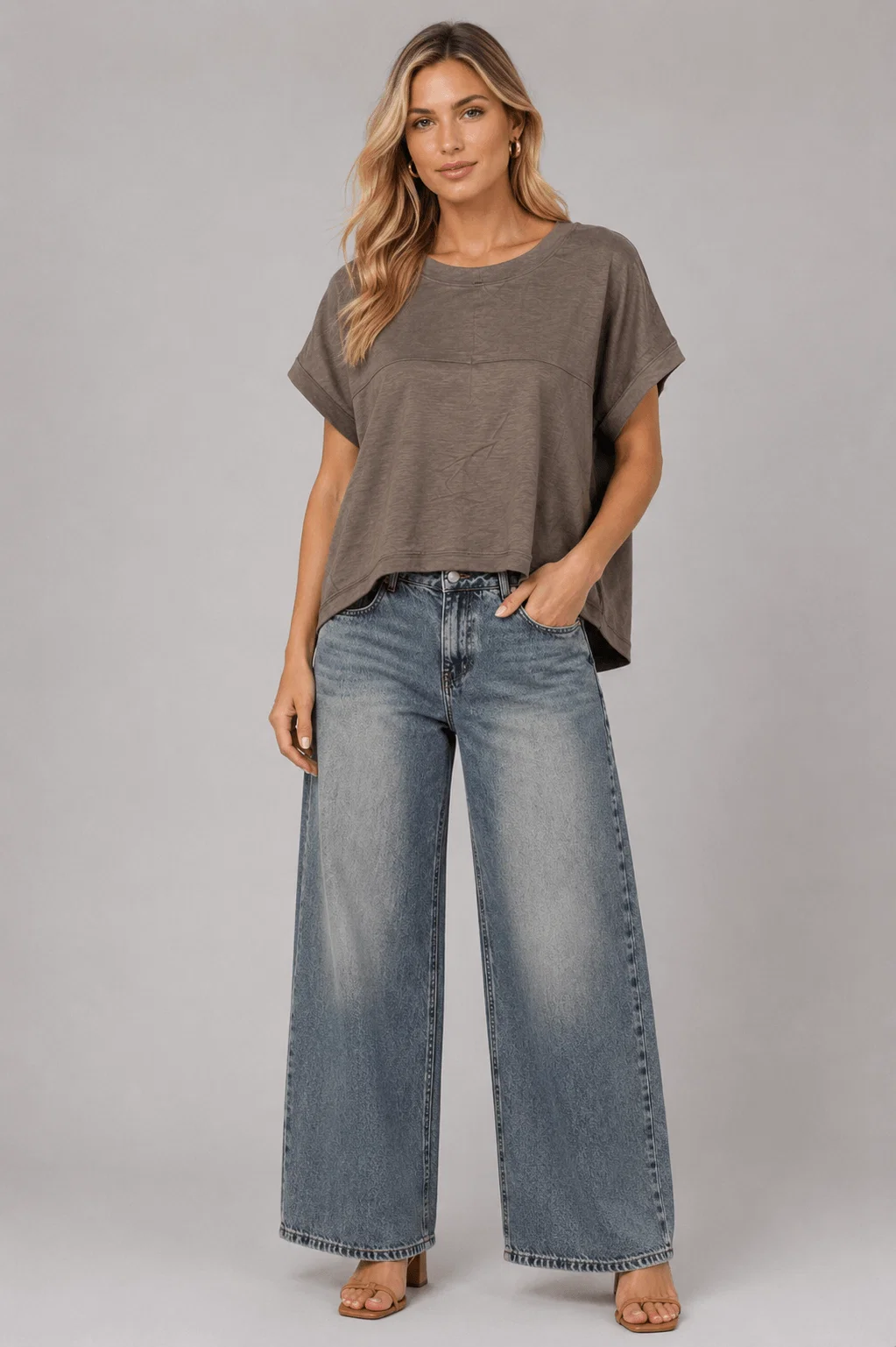 Blusa Ampla Detalhe Recortes - Caqui — imagem 1
