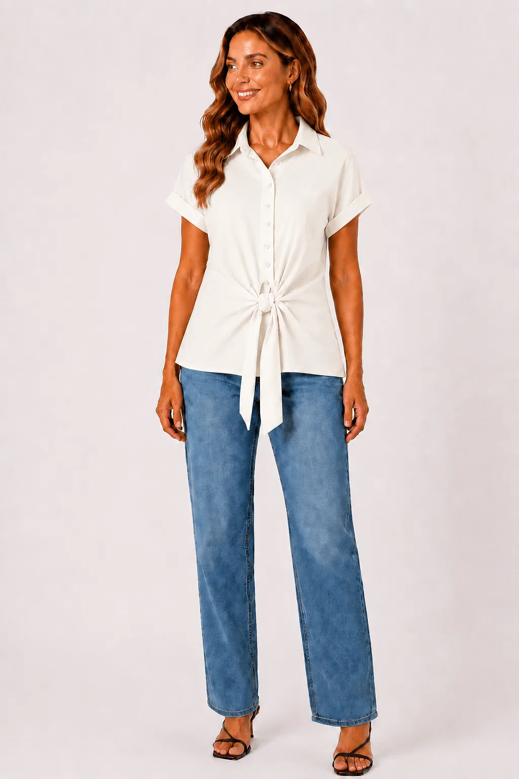 Blusa Manga Curta Detalhe Amarração - Off White