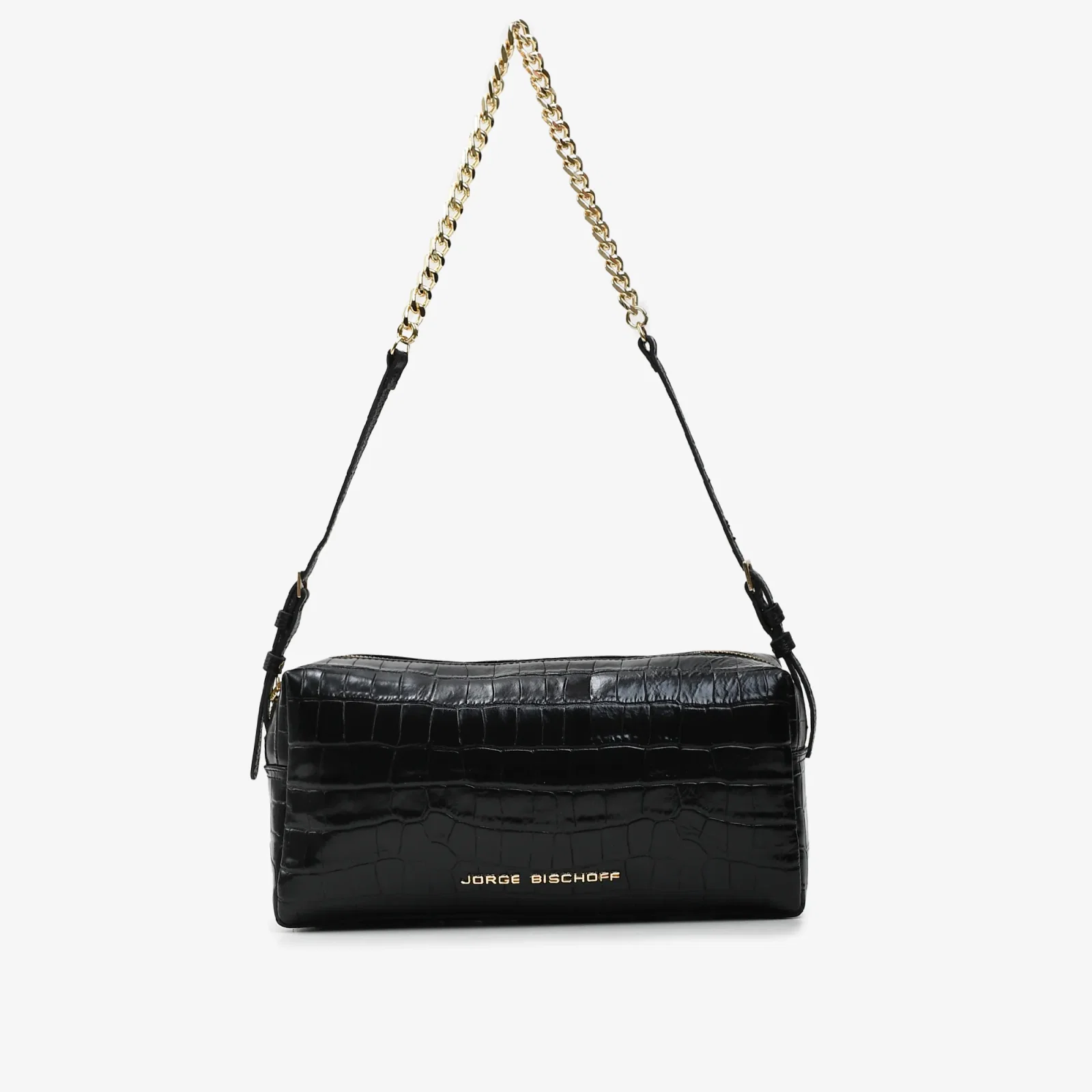 Bolsa Baguete Preto Couro Croco