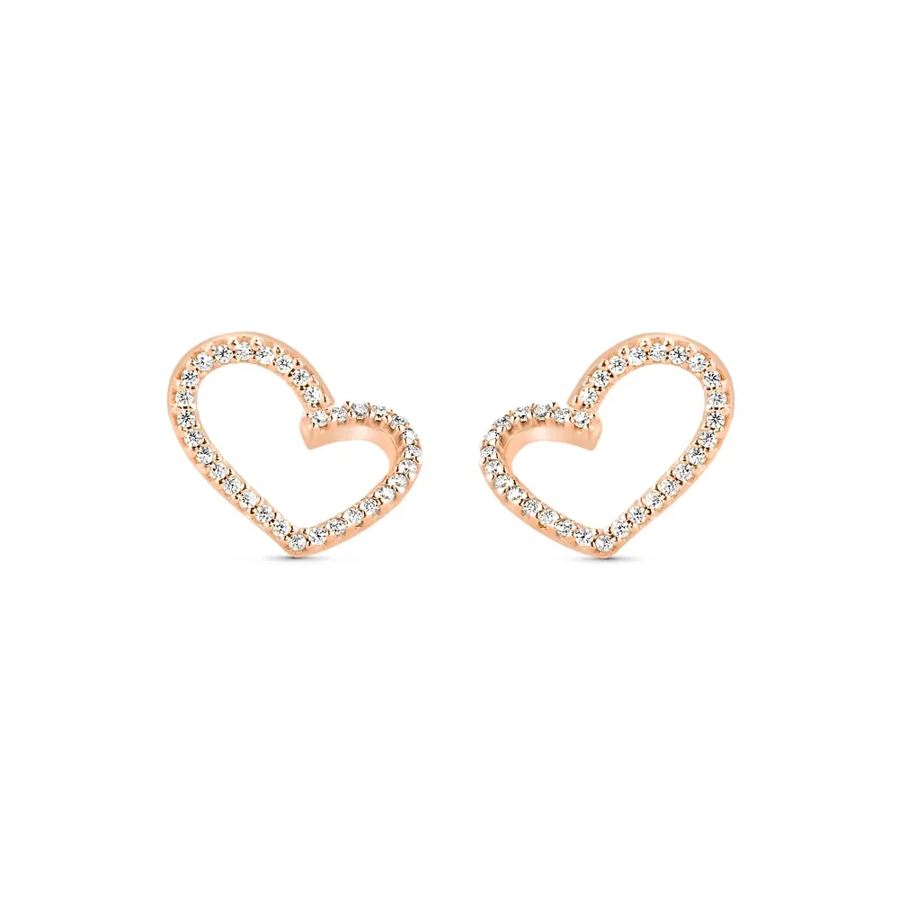 Brinco Life Love Coração Liga Rosé com Banho de Ouro Rosé Cravejado — imagem 1