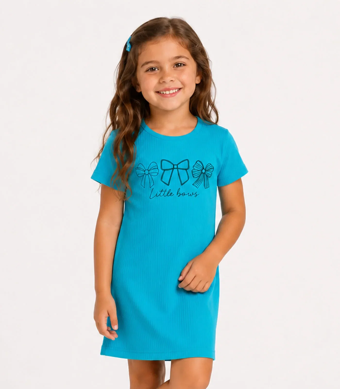 Vestido Infantil Ribana Canelada E Estampa Select Azul — imagem 1